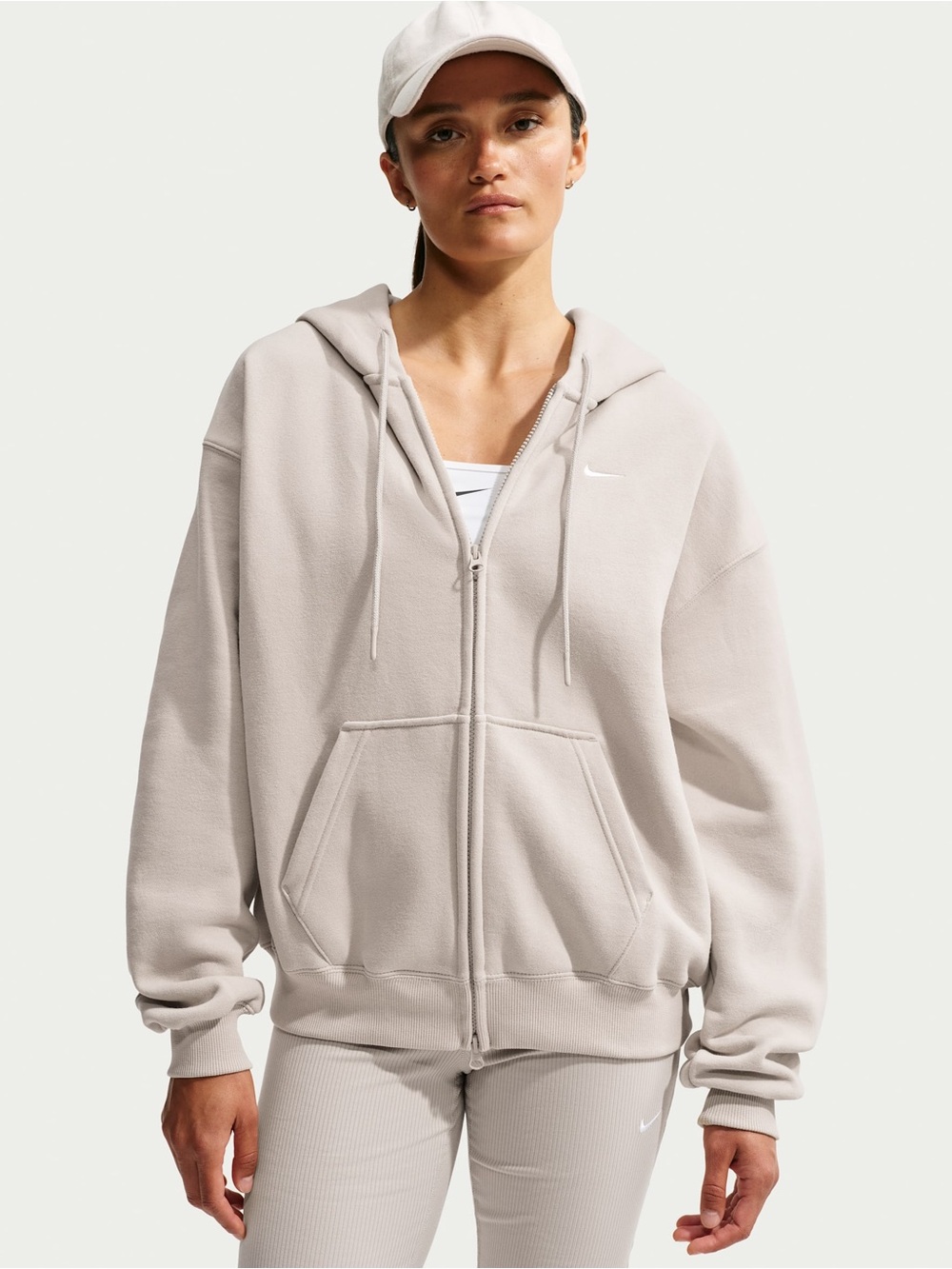Nike Studio Fleece Oversized Full-Zip Hoodie Cream II/Sail – Large